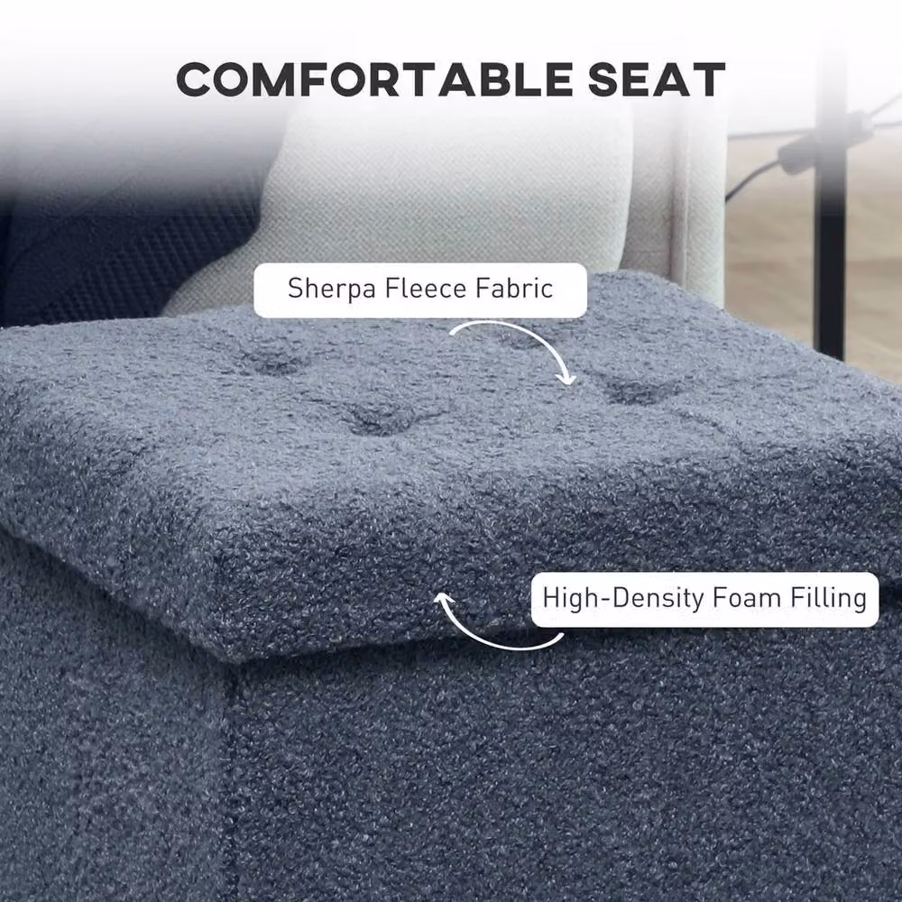 Havendro Foldable Sherpa Fleece Storage Ottoman, Blue, W/D/H: 38 x 38 x 38 cm – 5