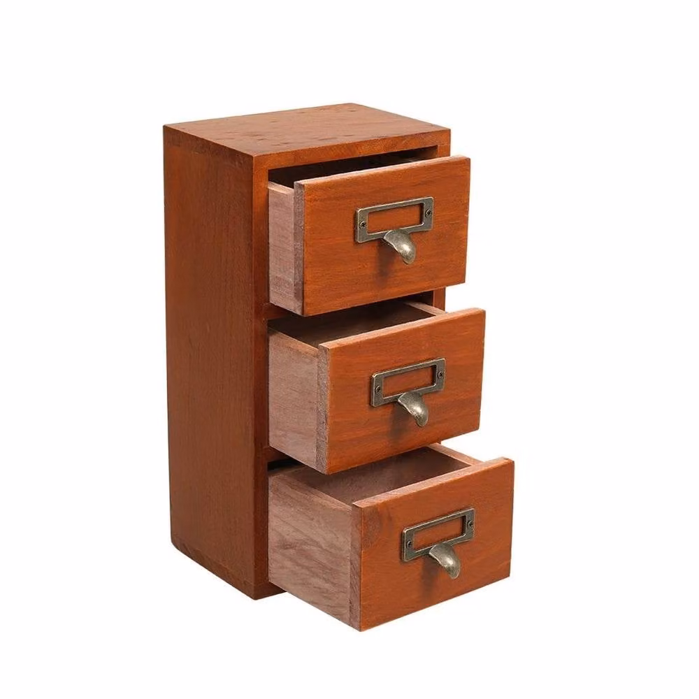 KORVIXA Vintage Wooden Small Chest of 3 Drawers in Brown, W/D/H: 100 x 100 x 100 cm – 2
