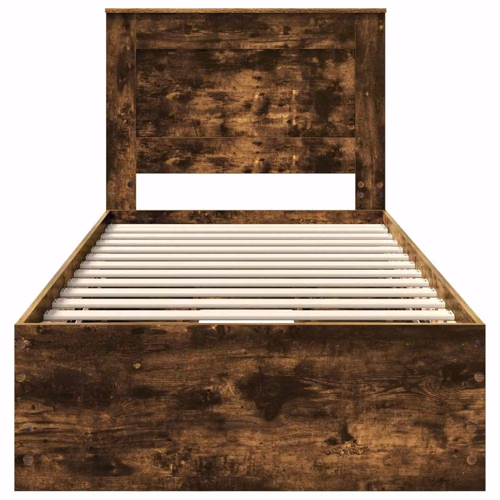 Berkfield Home Modern Bed Frame with Drawer in Smoked Oak Brown, W: 90 cm, L: 200 cm – 4