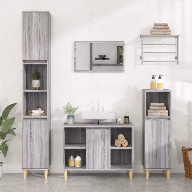 Berkfield Home 3 Piece Modern Grey Matt Bathroom Furniture Set