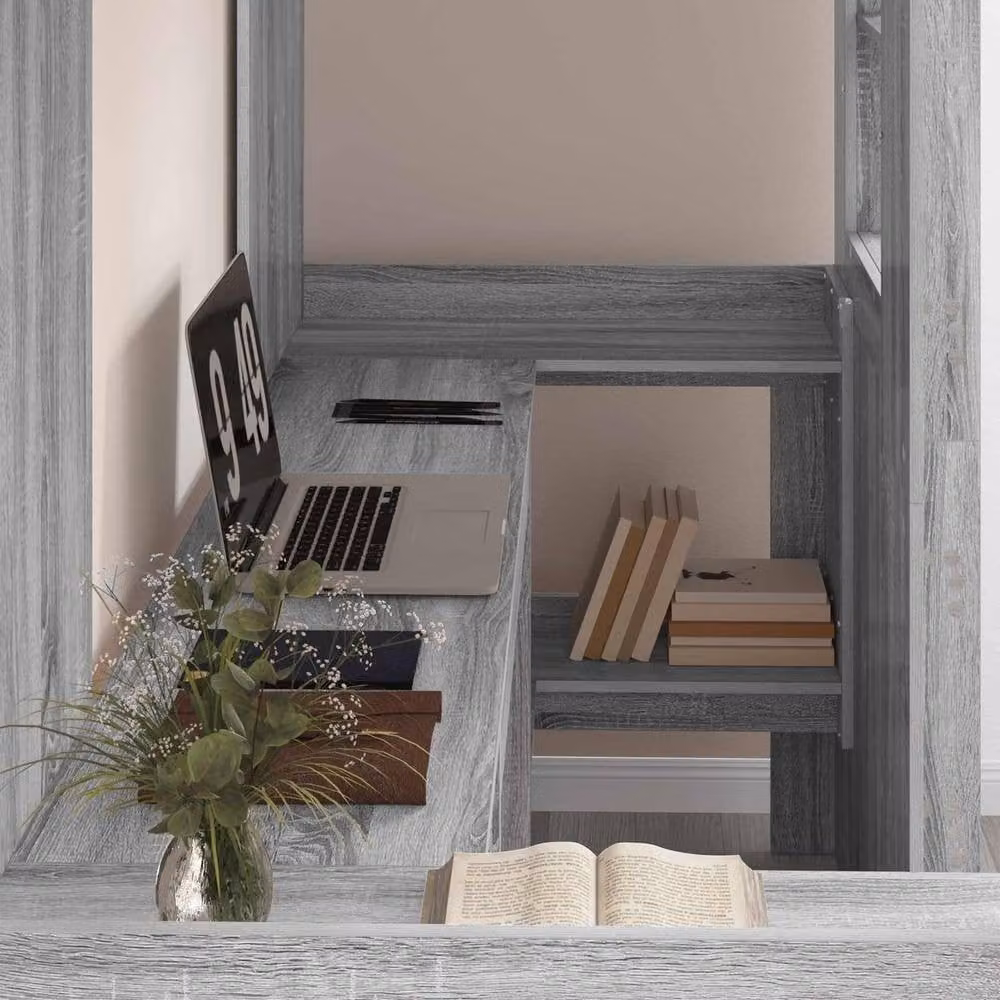 Berkfield Home Loft Bed Frame with Desk and Storage in Grey Sonoma, W/D/H: 75 x 190 x 75 cm – 3