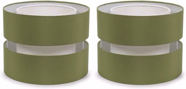 ValueLights Sophia Pair of Small 2 Tier Cylinder Ceiling Light Shades and Bulbs in Green Fabric