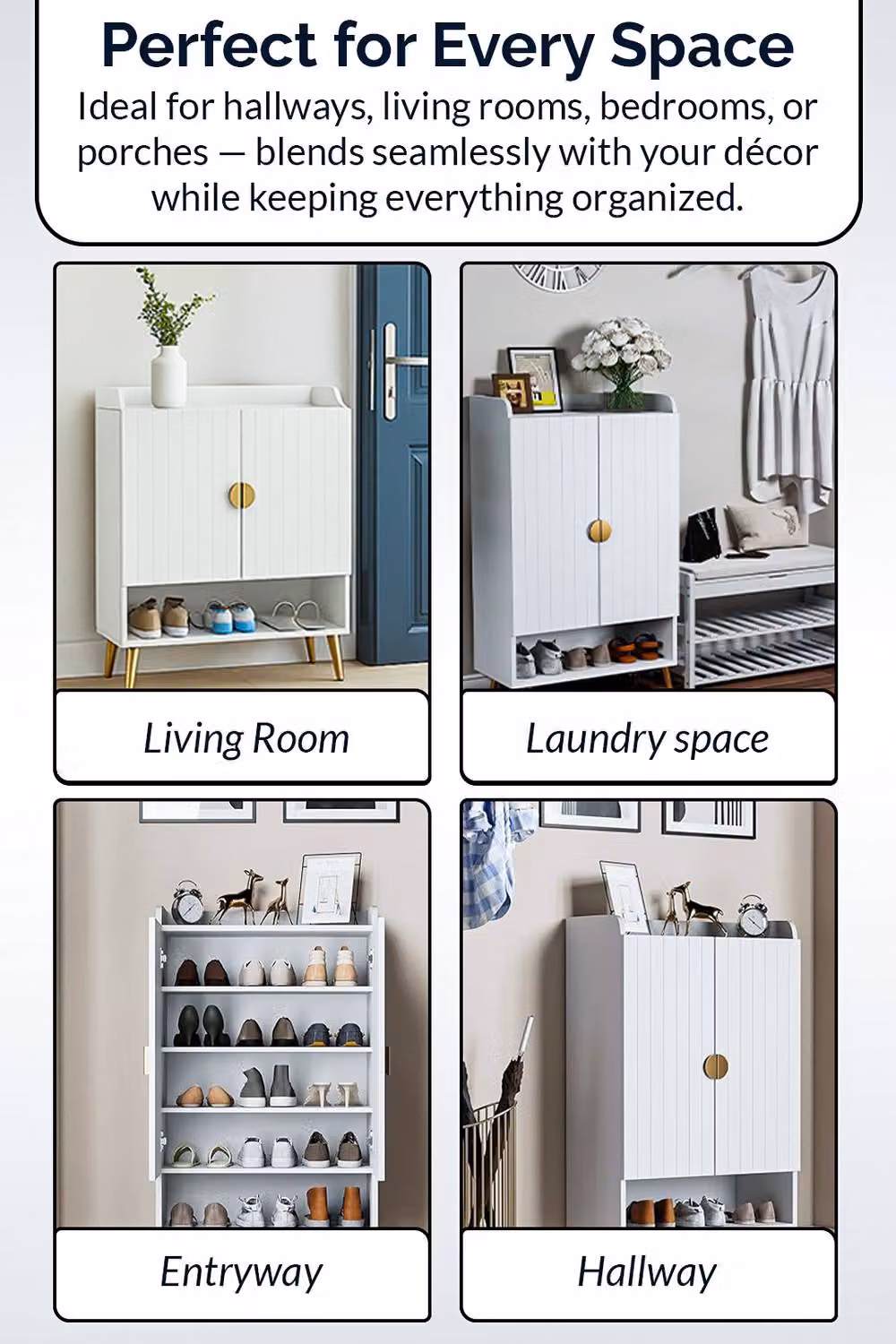 Hygrad Built to Survive Modern White Shoe Cabinet with 2 Doors and Open Shelf, Storage Unit for 15 Pairs of Shoes, W/D/H: 80 x 35 x 100 cm – 2