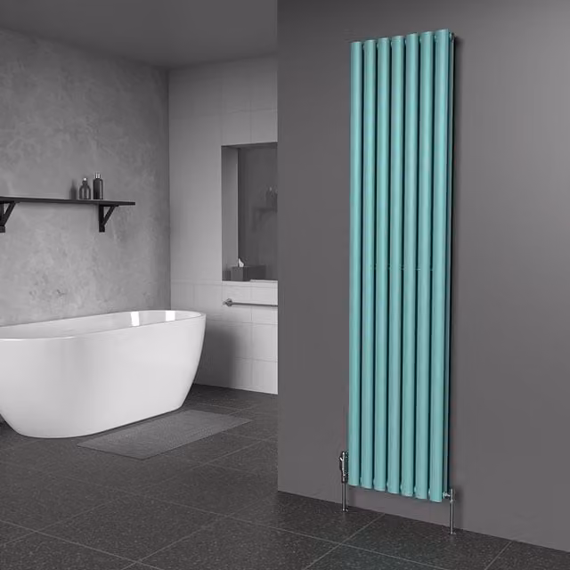 Lux Heat Oval Coloured Vertical Radiator in Light Aqua Green, H 180.0 cm x W 42.0 cm