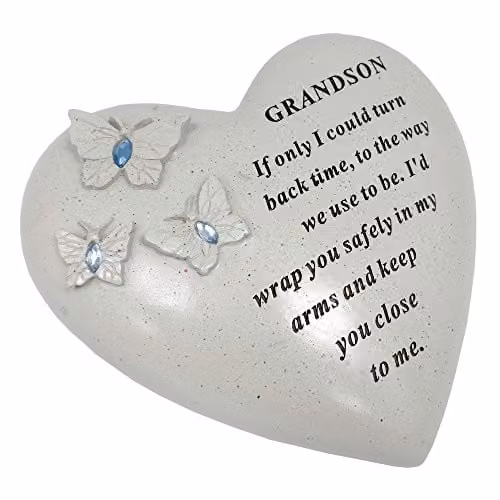 David Fischhoff Grandson Memorial Heart and Butterfly Ornament Plaque in Blue, White and Beige