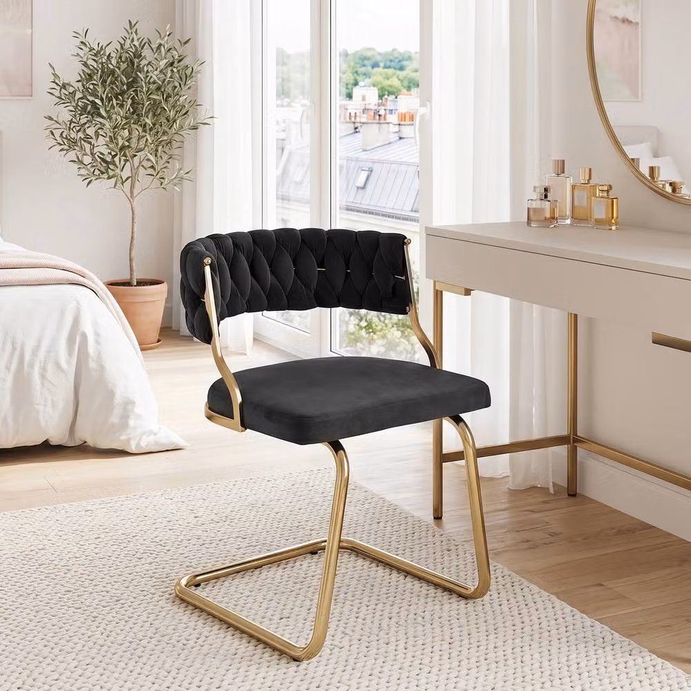 Costway Set of 2 Black Velvet Upholstered Modern Dining Chairs with Metal Cantilever Base – 3
