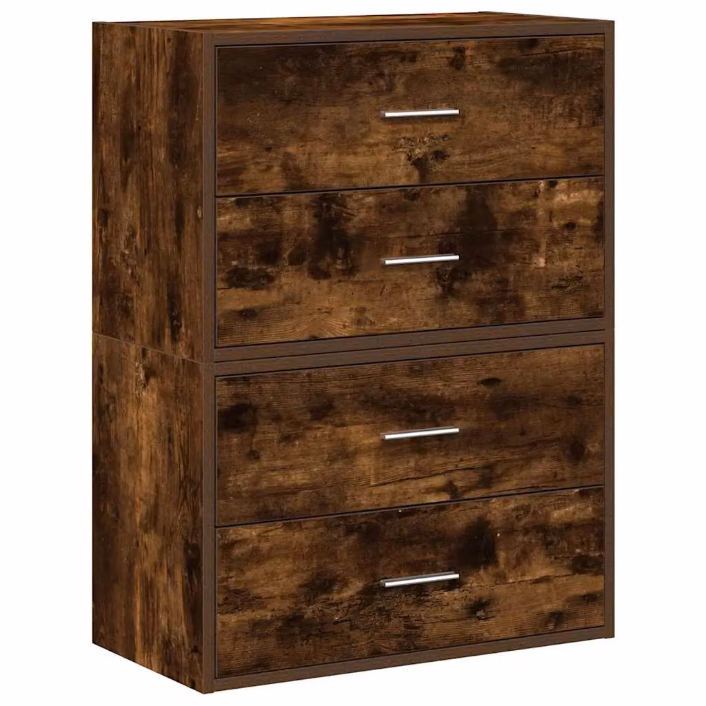 Berkfield Home Set of 2 Smoked Oak Wall Mounted Cabinets with 2 Drawers, Brown, W/D/H: 60 x 31 x 40 cm – 2