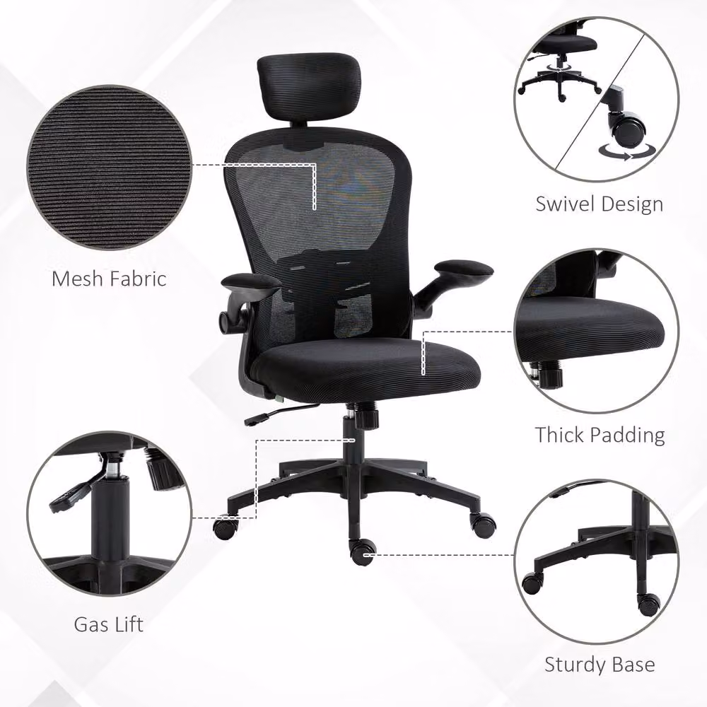 STILVORA Ergonomic Black Fabric Office Chair with Headrest and Armrests W/D/H: 62 x 64 x 120 cm – 7