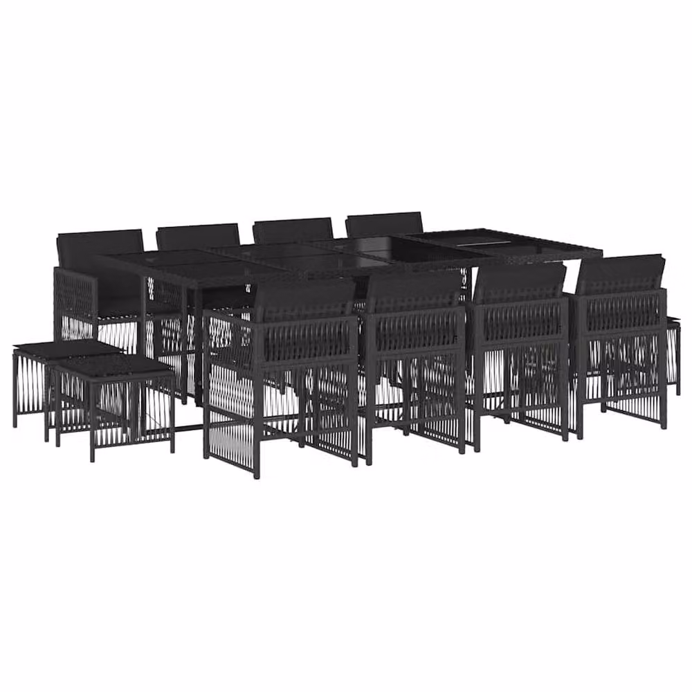 Berkfield Home 13 Piece Garden Dining Set with Black Poly Rattan Cushions – 2