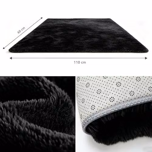 MCC Direct Faux Fur Rectangle Shaggy Area Rug in Black, W/D: 60 x 110 cm – 11