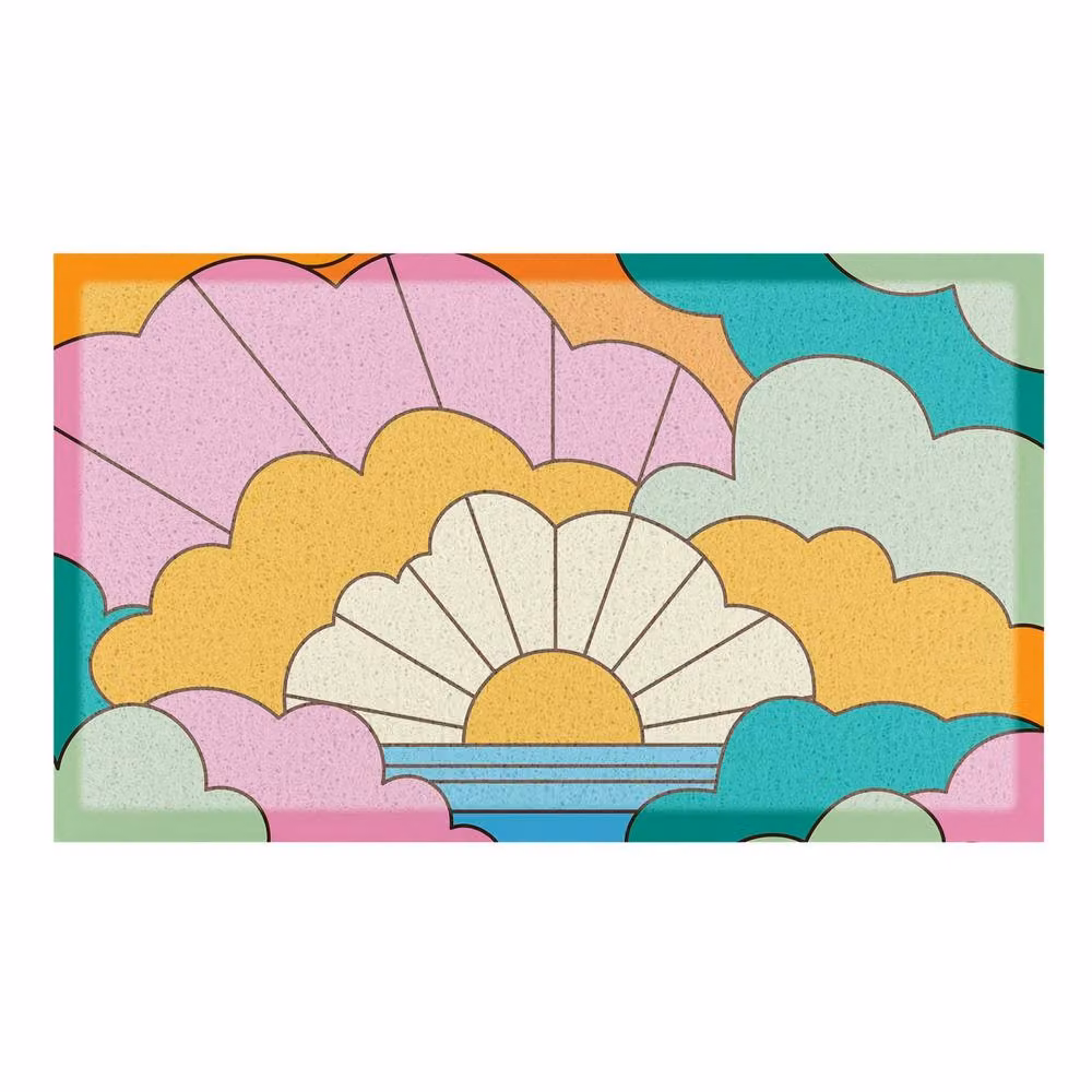 Artsy Mats Elizabeth Olwen Retro Clouds Indoor/Outdoor Doormat, Pink/Multicolour, W: 70 cm, D: 40 cm – 2