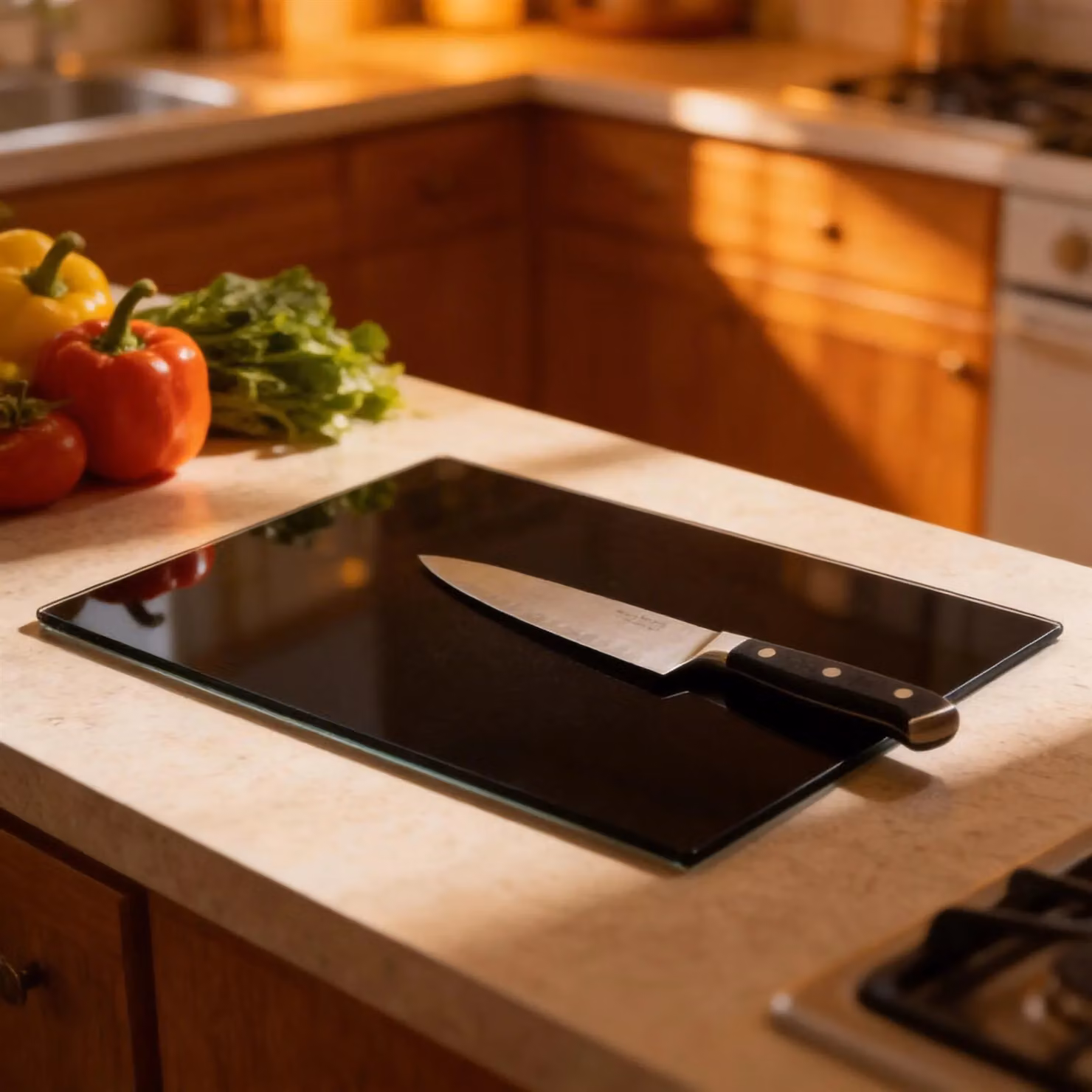 Harbour Housewares Black and Grey Glass Rectangular Chopping Board with Non-Slip Feet, W: 40 cm, D: 30 cm – 7