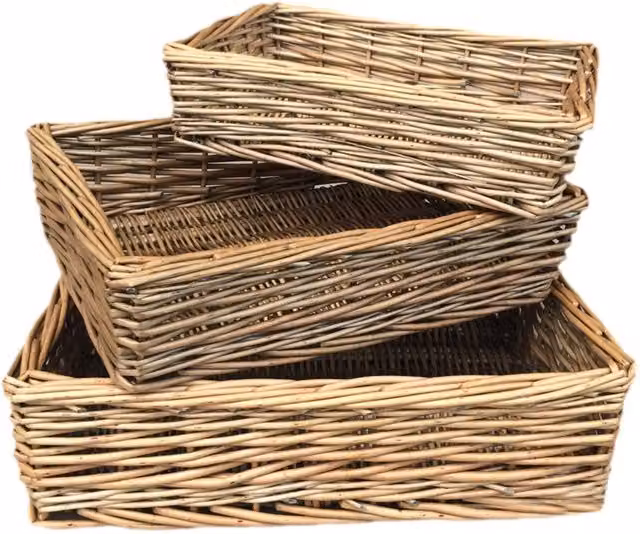 Red Hamper Set of 3 Rectangular Straight-Sided Wicker Trays in Brown and Red, Width: 30 cm – 1