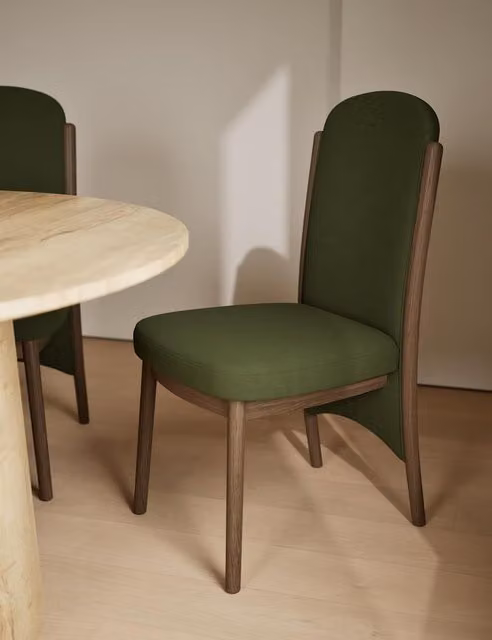 M&S Set of 2 Blair Mid-Century Velvet Dining Chairs in Dark Green with Oak Wood Legs