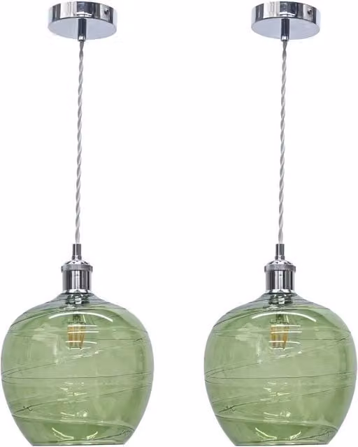 First Choice Lighting Leah Set of 2 Green Ripple Glass Globe Pendant Lights with Chrome Fittings – 1