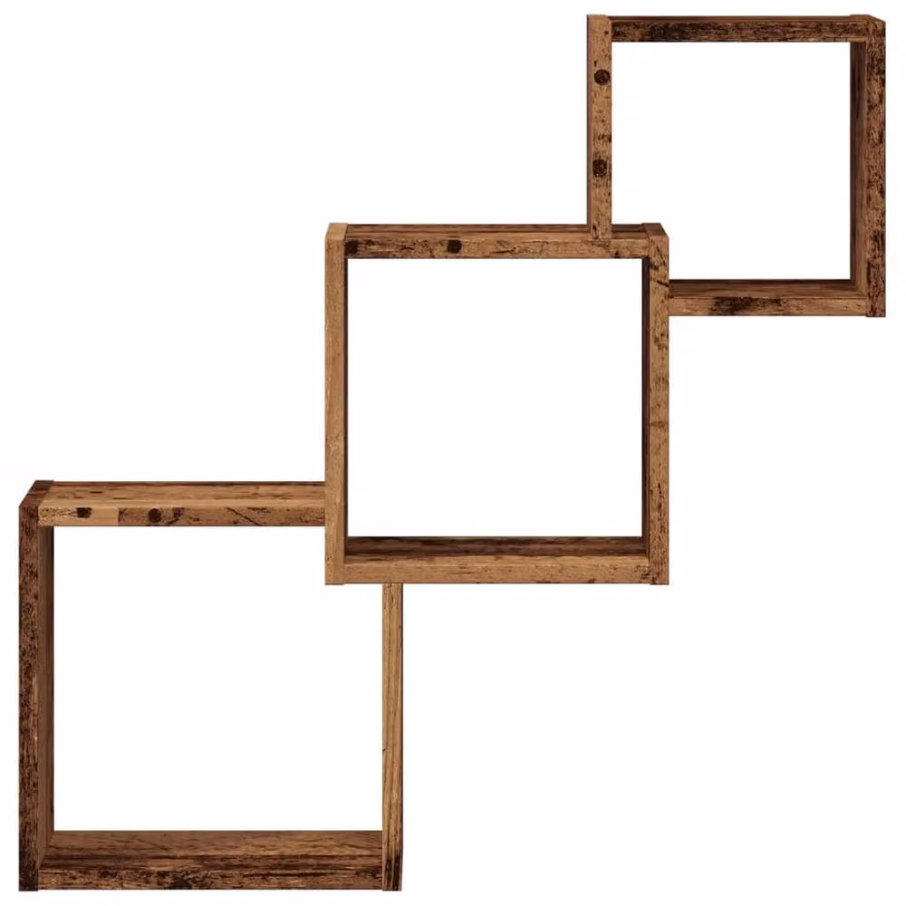 Berkfield Home Wall Cube Shelves in Old Wood Brown, W/D/H: 68 x 15 x 68 cm – 3