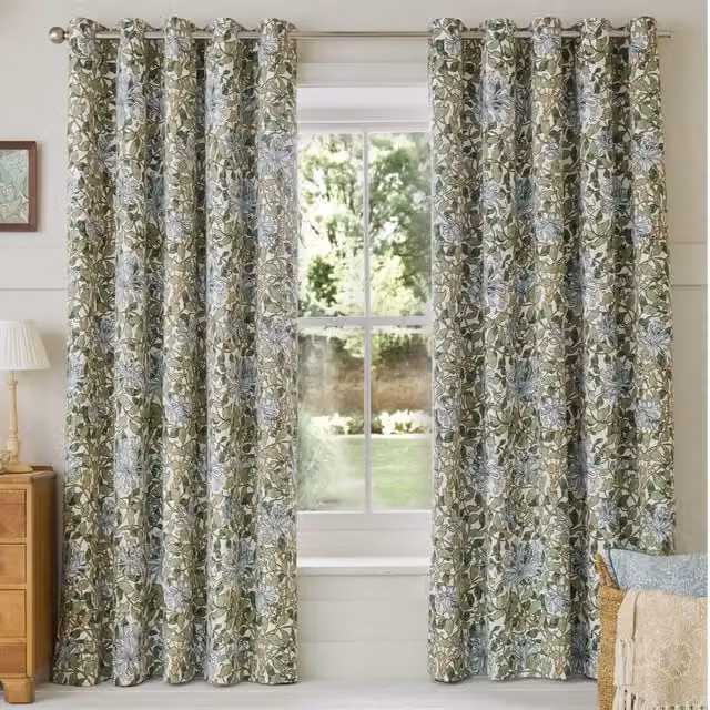 William Morris At Home Honeysuckle Floral Eyelet Blackout Curtains in Powder Blue
