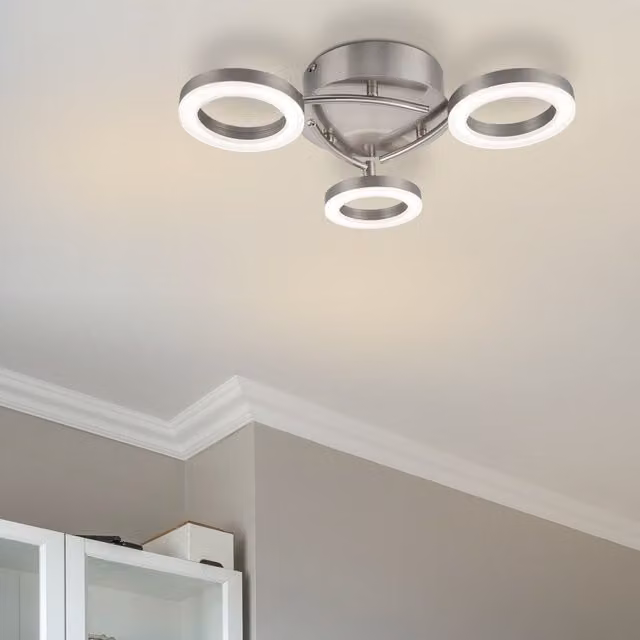 COSYLYTE Juni 3 Ring Integrated LED Ceiling Flush Light in Silver Metal