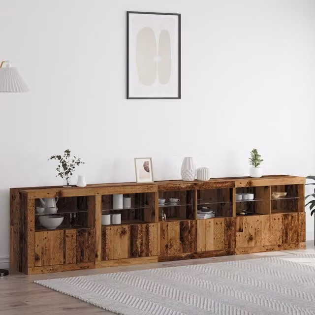 Berkfield Home Rustic Brown Sideboard with Integrated LED Lights, W/D/H: 283 x 37 x 67 cm