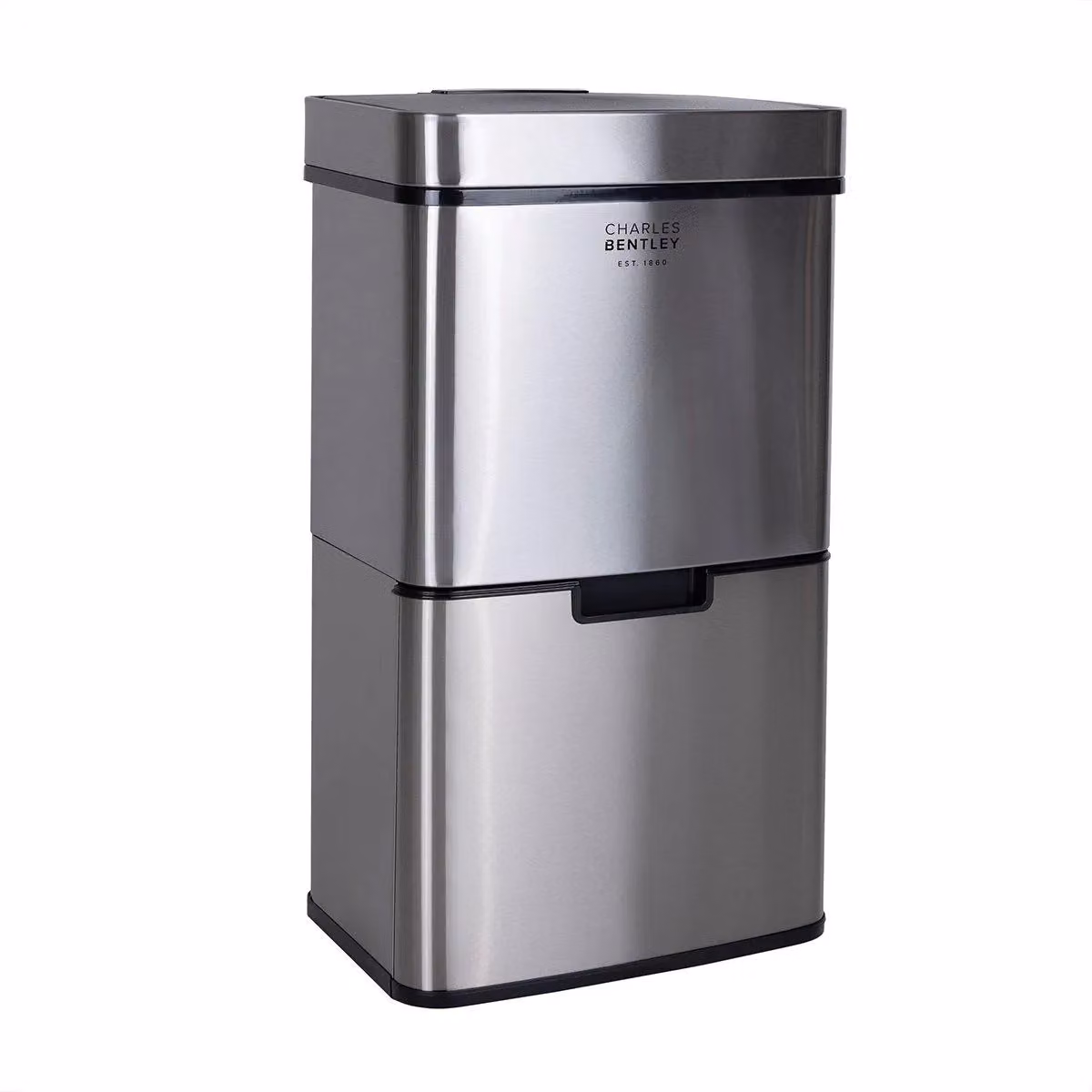 Charles Bentley Triple Compartment 62L Sensor Bin in Silver, H 74.5 x W 42 x D 31.5 cm – 2