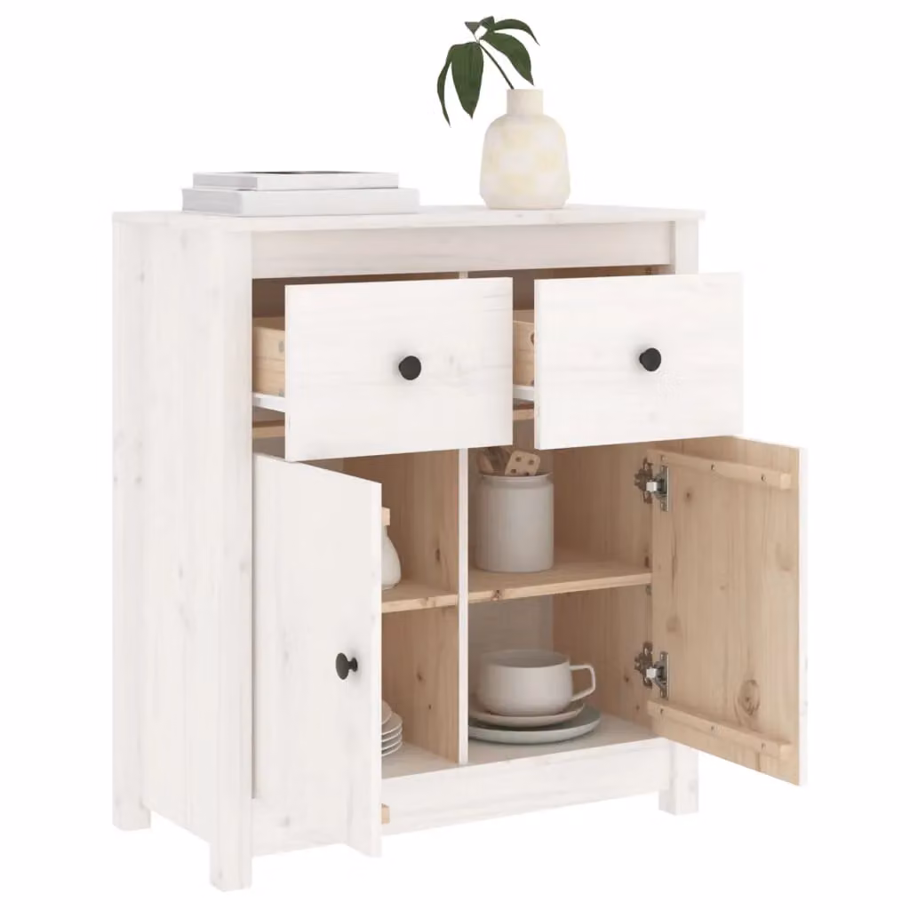 Berkfield Home White Rustic Solid Wood Pine Sideboard W/D/H: 70 x 35 x 80 cm – 2