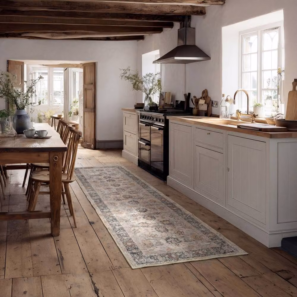 Kukoon Blue and Beige Floral Washable Traditional Rug, W/D/H: 120 x 170 cm – 4