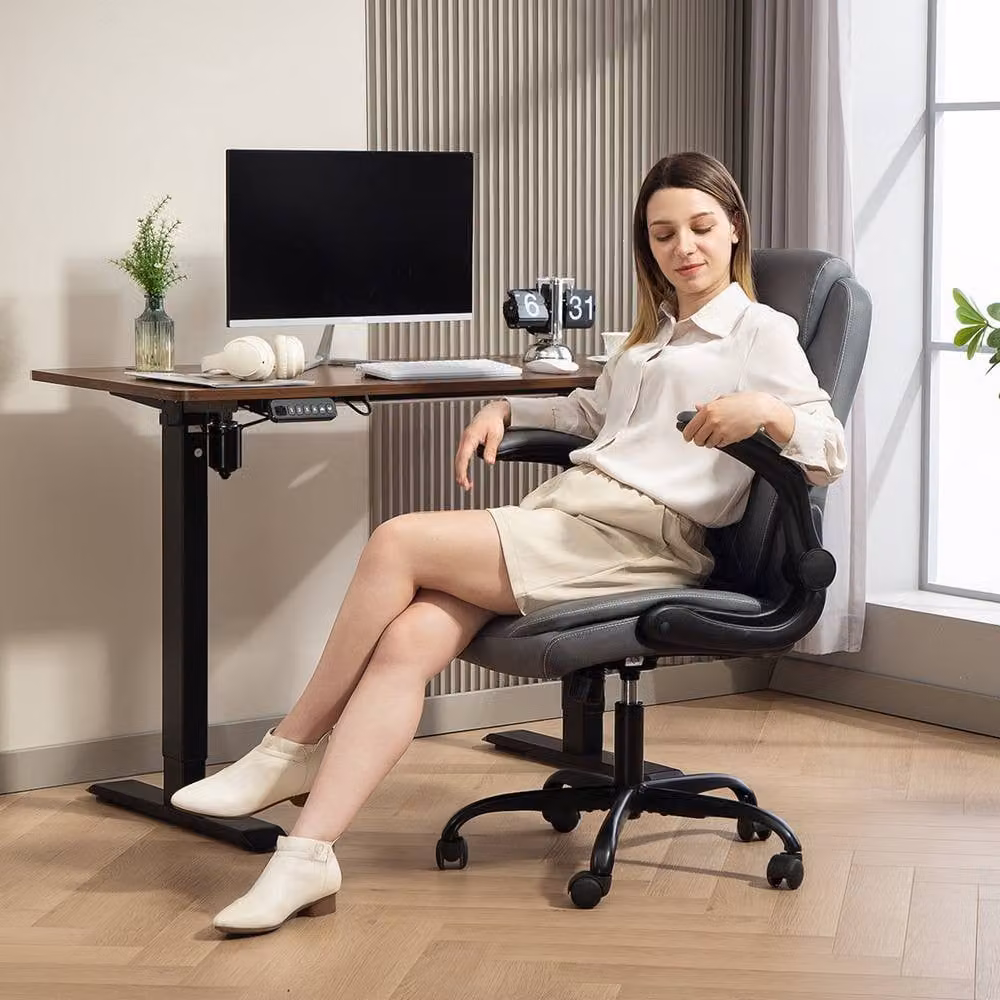 ERGOVEXA Faux Leather Office Chair with Flip-Up Armrests, Charcoal Grey – 7