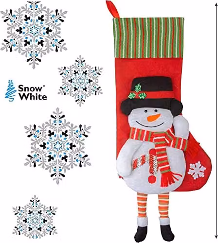 VFM e-Store Snowman Design Long Leg Christmas Stockings in White, Red and Green, Height: 54 cm – 6