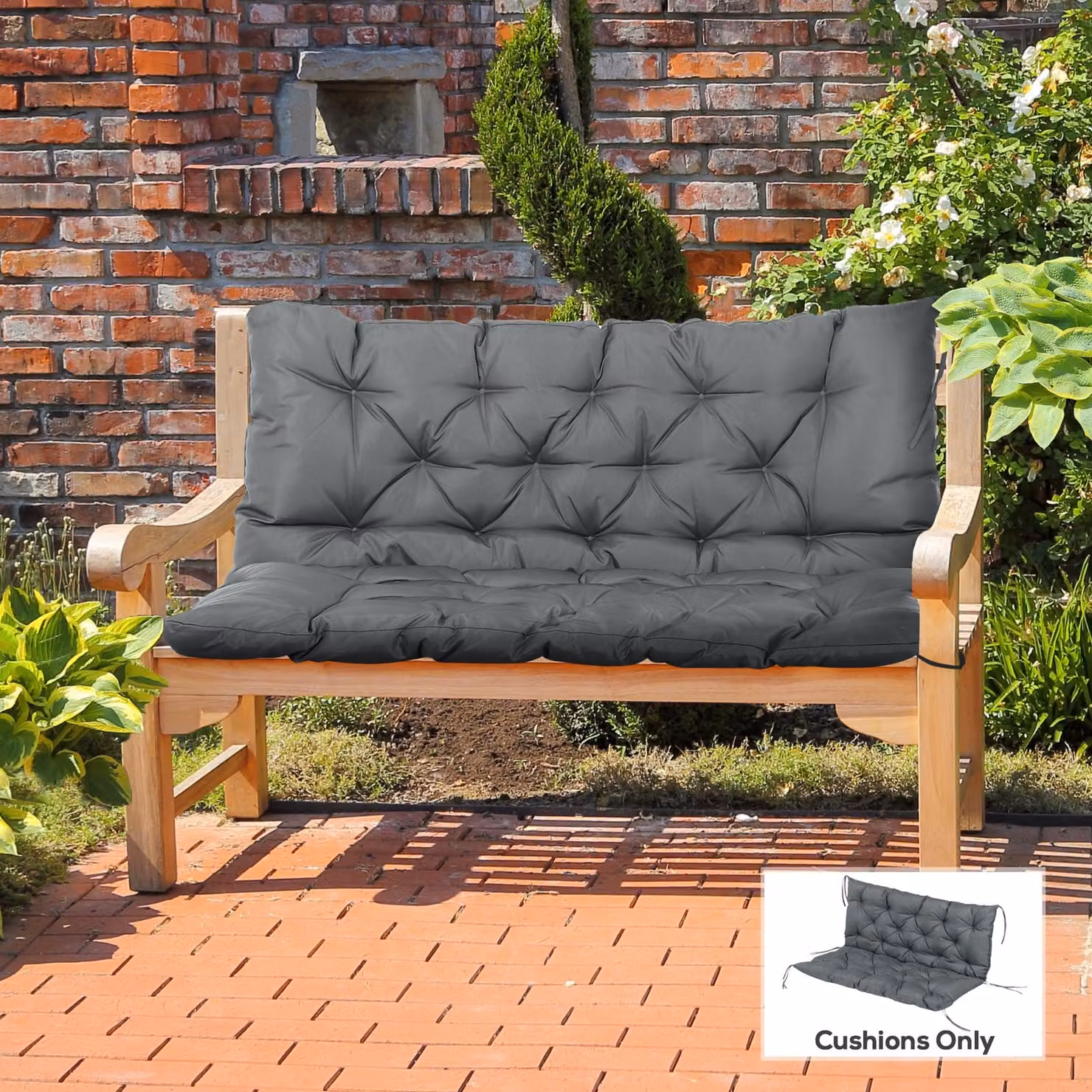 Outsunny 2 Seater Garden Bench Cushion in Grey with Ties and Water Repellent Fabric, W: 110 cm x D: 110 cm – 2