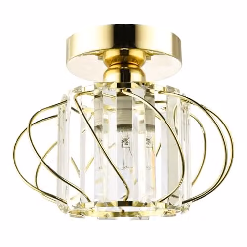Happy Homewares Modern Gold Ceiling Light Fitting with Transparent Crystal Glass Rods W/D/H: 18 x 18 x 22 cm