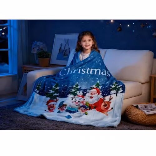 Gr8 Home Blue Santa Design Christmas Fleece Throw Blanket, W: 130 cm, H: 150 cm – 2