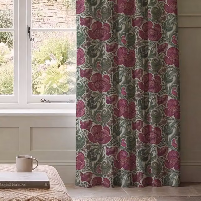 HOUSE Llewelyn-Bowen Down The Dilly Printed Velvet Made To Measure Curtains in Damson