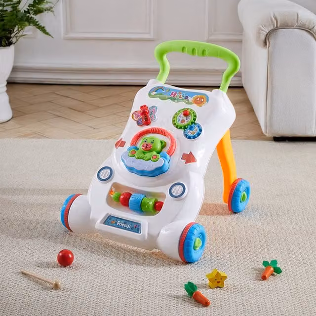 Komore White and Green Baby Push Along Walker Toy with Music