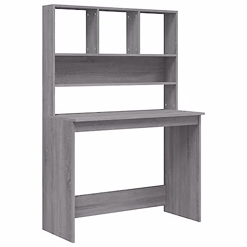 vidaXL Modern Computer Desk with Shelves in Grey Sonoma, W: 102 cm, D: 45 cm, H: 148 cm