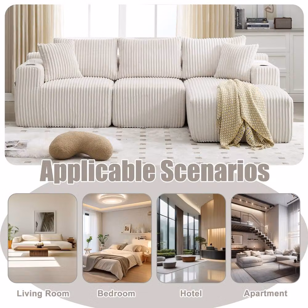 Matteo Modular Sectional Cloud L-Shaped Sofa in Beige Corduroy – 2