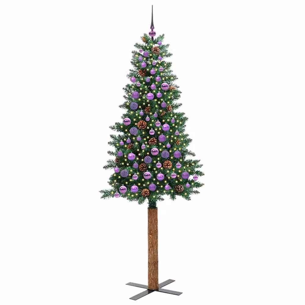 Berkfield Home Slim Green Christmas Tree, Height: 210 cm, PVC and Solid Pine Wood – 3
