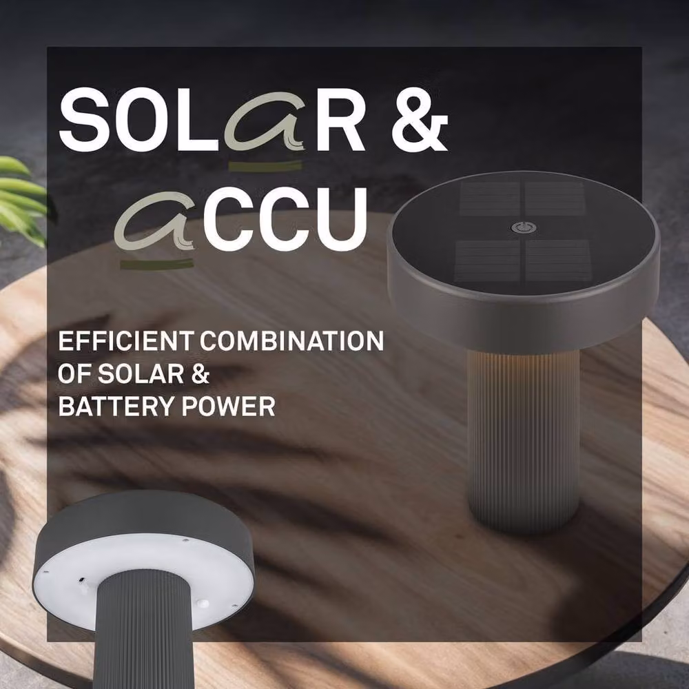 Briloner Poga Rechargeable LED Solar Table Lamp, Dimmable Night Light, Black/Grey, H 20 cm x W 16 cm x D 16 cm – 8
