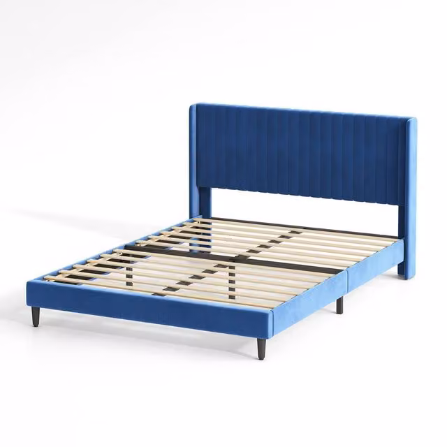 MCC Direct Charlie Velvet Upholstered Double Bed Frame in Blue, W/D/H: 141 x 200 x 105 cm – 6