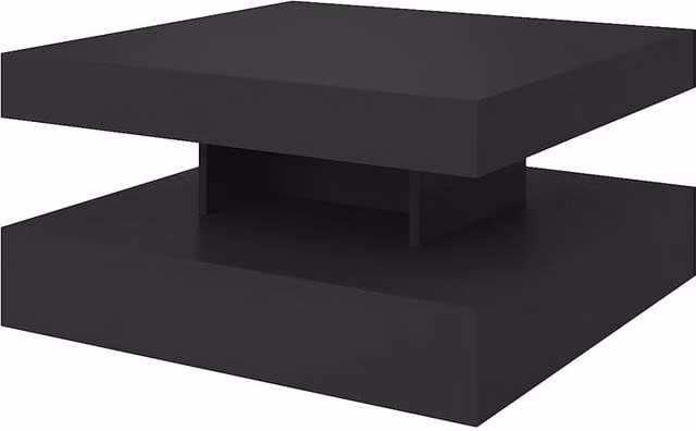 KEEPREAPER Contemporary 2-Tier Square LED Coffee Table with Storage in Black Glossy Finish W/D/H: 78 x 78 x 40 cm – 1