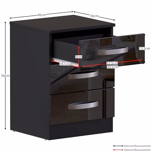 Vida Designs Black High Gloss 3 Drawer Chest of Drawers – 3