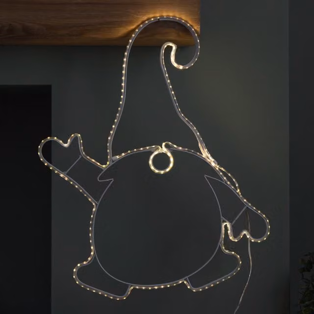 Samuel ALEXANDER White Metal Hanging Christmas Gonk Silhouette with 205 Warm White LEDs, H 46 cm x W 38 cm x D 37 cm