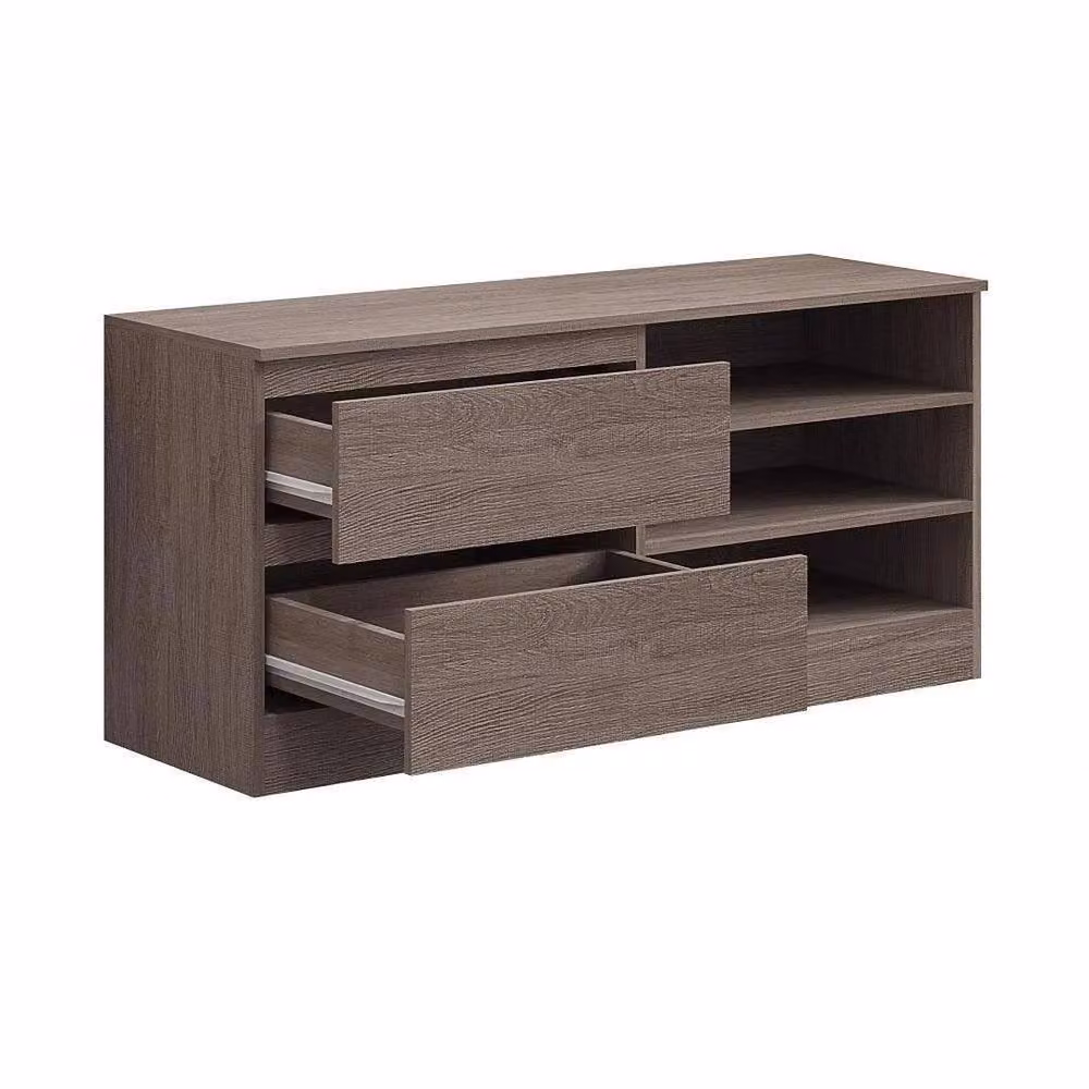 KORVIXA Rustic Brown Oak Wood TV Unit Cabinet with Media Compartments, W/D/H: 100 x 100 x 100 cm – 2