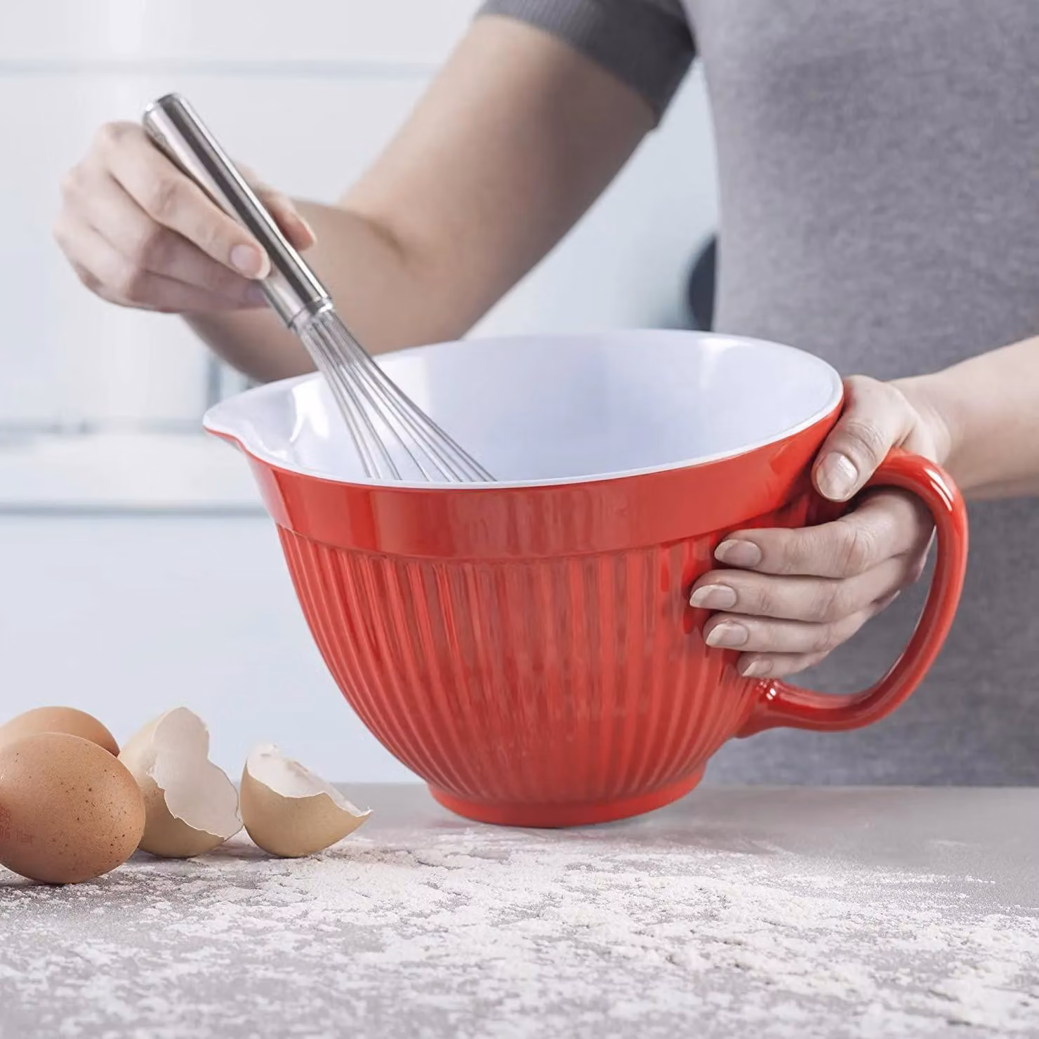 Zeal Red Melamine Mixing Bowl and Batter Jug with Pouring Spout and Non-Slip Base, 20 cm – 2
