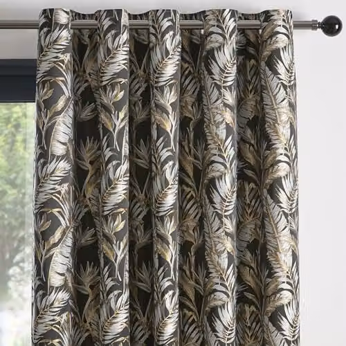 Ulster Weavers Paradise Palm Jacquard Eyelet Curtains Black and Gold W: 117 cm, L: 137 cm – 2