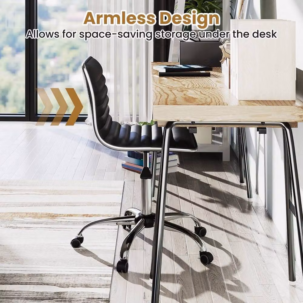 Kelvenix Black Synthetic Leather Upholstered Swivel Task Chair for Home Office – 4
