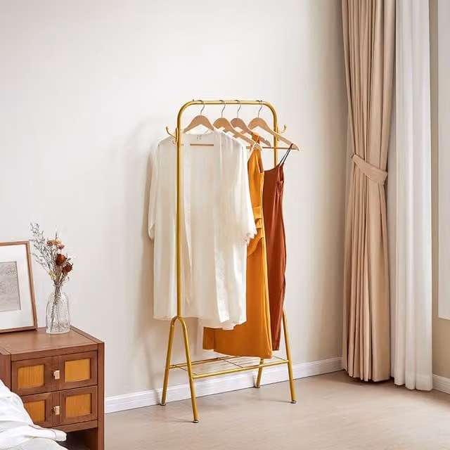 Livingandhome Gold Metal Clothes Rail with Bottom Shoe Rack