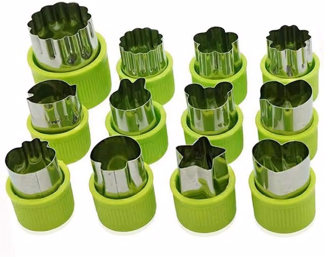 KDMD 12 Piece Green Fruit and Vegetable Cookie Cutter and Stamp Mould Set