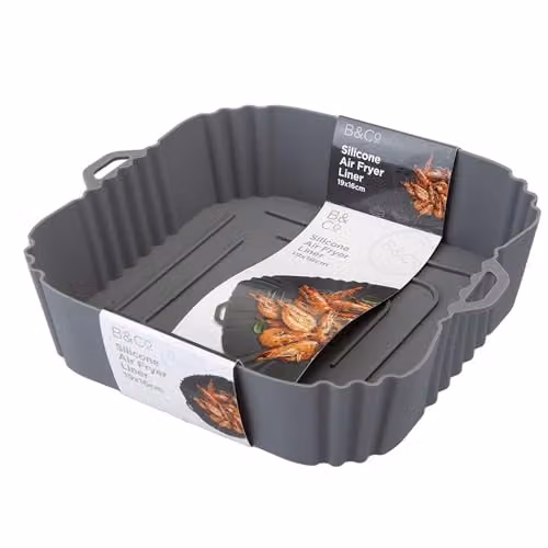 VFM Reusable Non Stick Square Silicone Air Fryer Liners, Grey, W: 18.5 cm, D: 16 cm, H: 4 cm – 1