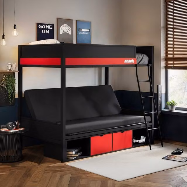 Flair Nova Metal Bunk Bed with Cotton Futon in Black and Red