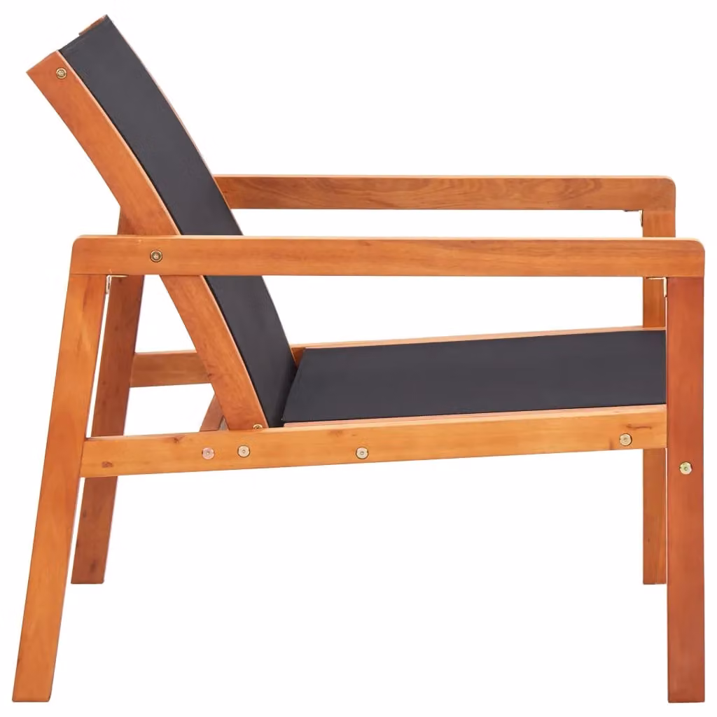 Berkfield Home Garden Lounge Chair in Black Solid Eucalyptus Wood and Textilene – 2